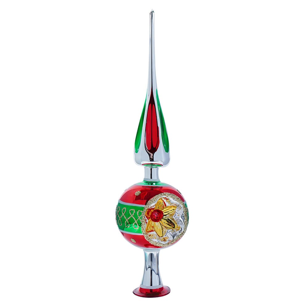 Silver, Green, Red & Gold Finial Tree Topper - Image 2