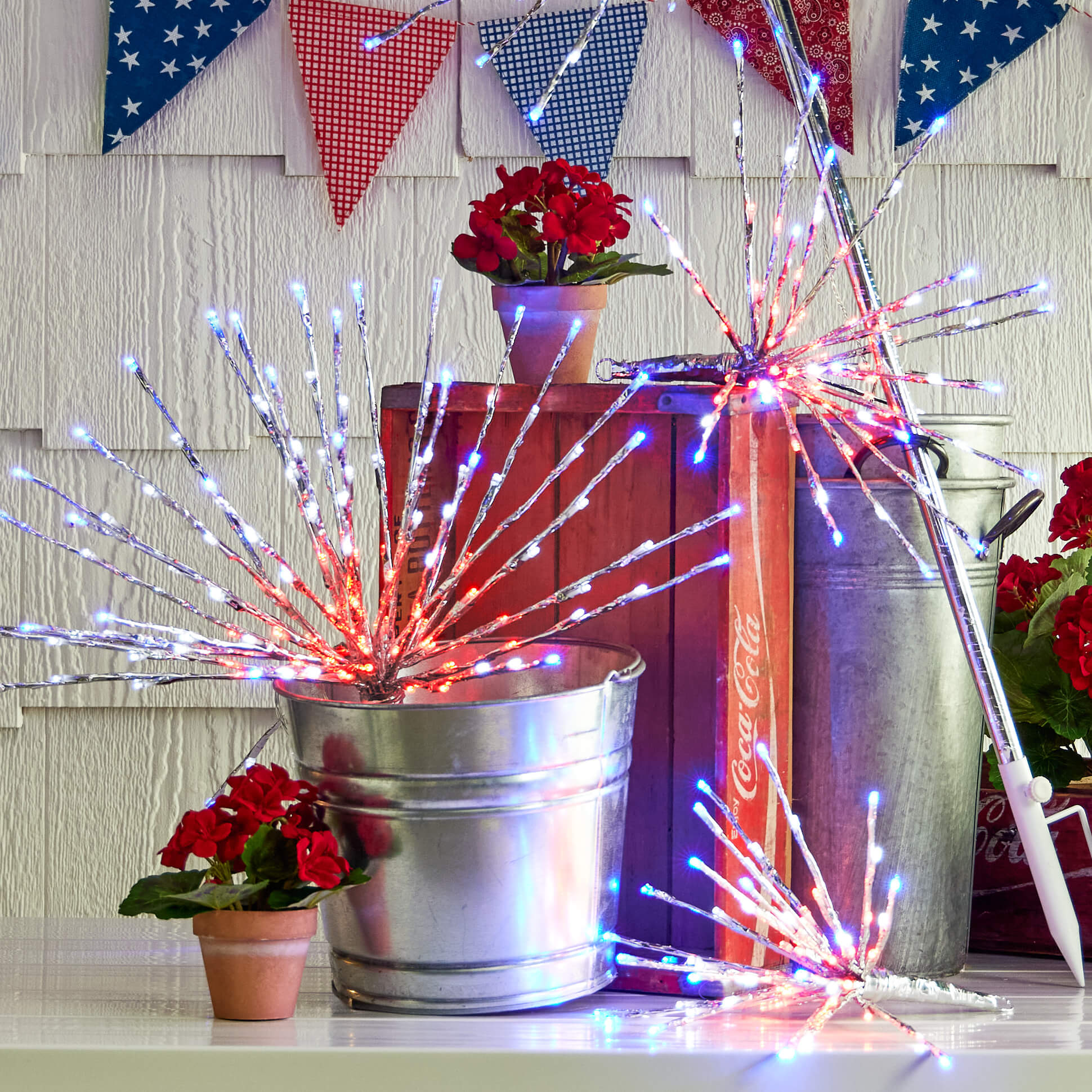 Silver Hanging Starburst With Red, White & Blue Lights - Image 2