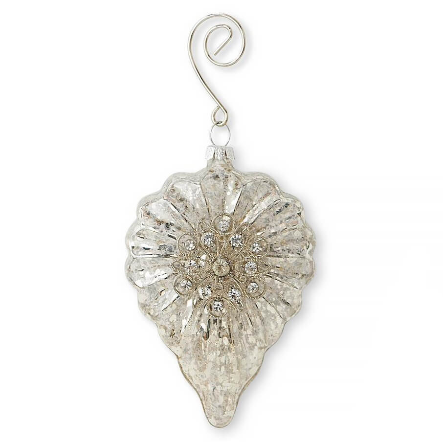 Silver Heart Mercury Glass Crystal Flower Ornament