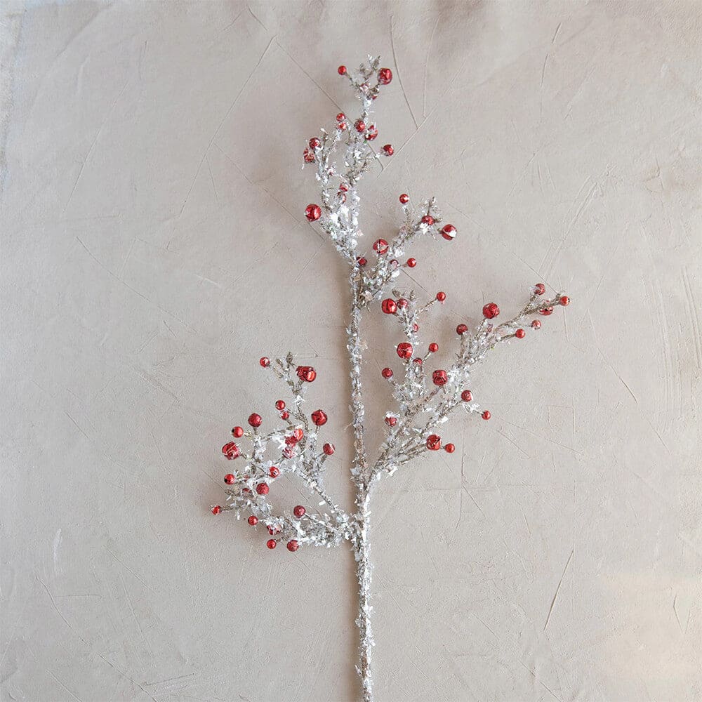 Silver & Red Sprig With Metallic Ball & Bell Spray - Image 2