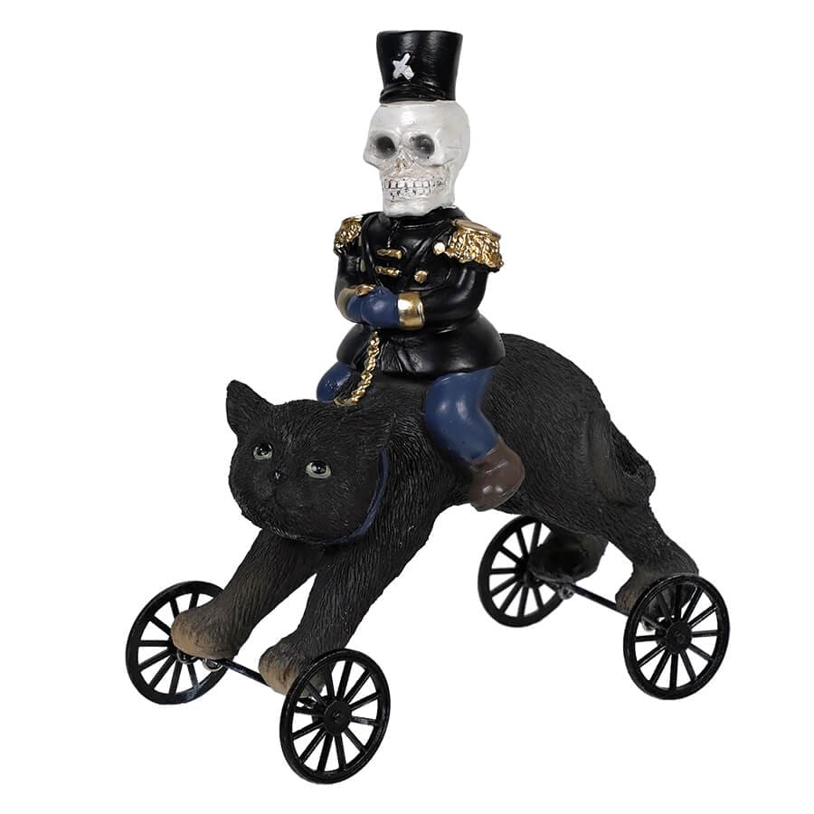 Skeleton Soldier Riding Black Cat Wheelie Figure
