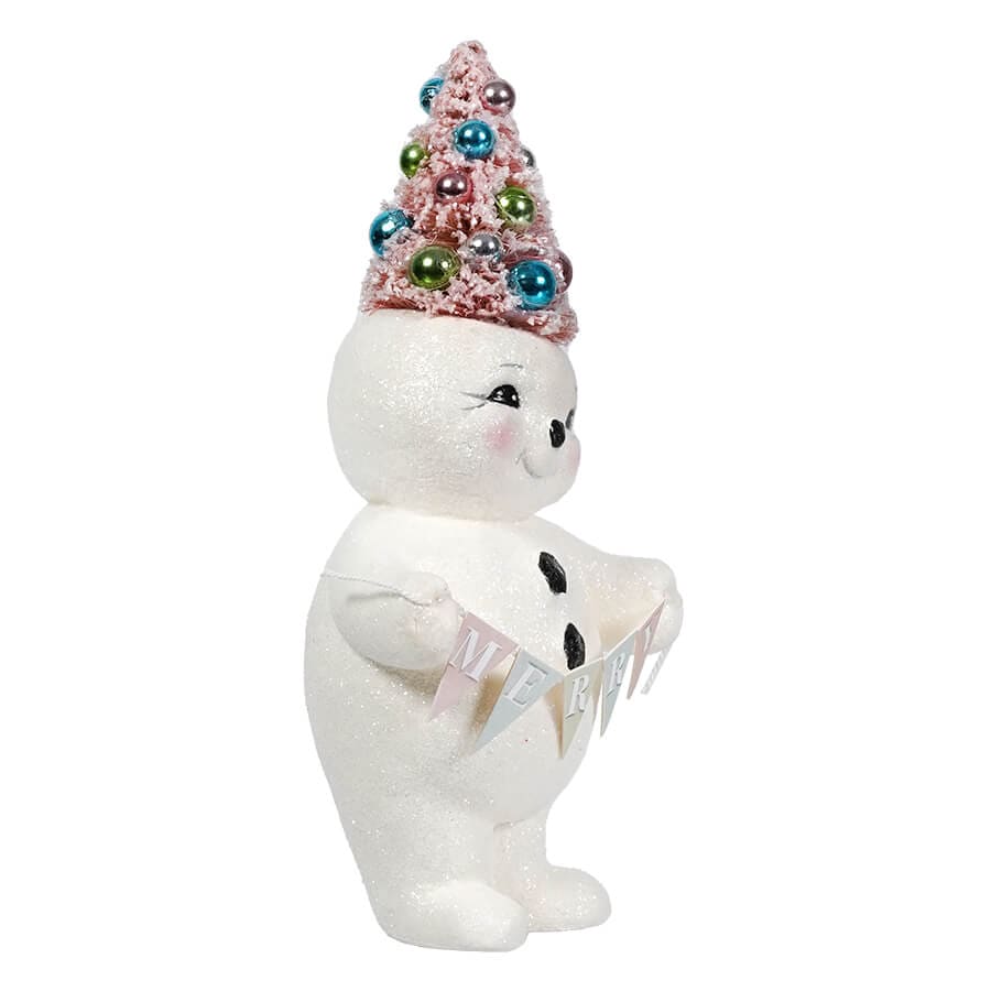 Small Pastel Merry Snowman With Tree Holding Merry Banner - Image 2