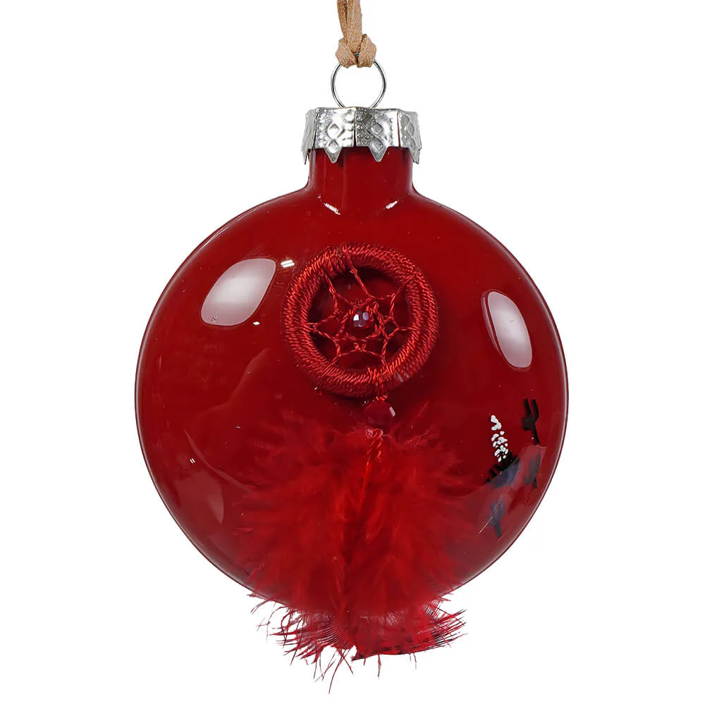 Feathered Red Dreamcatcher Glass Ornament