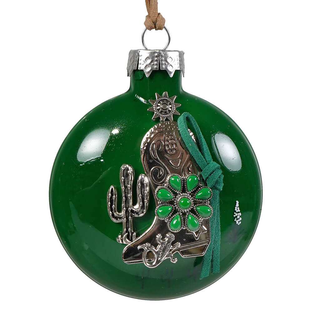 Southwestern Floral Boot Glass Ornament