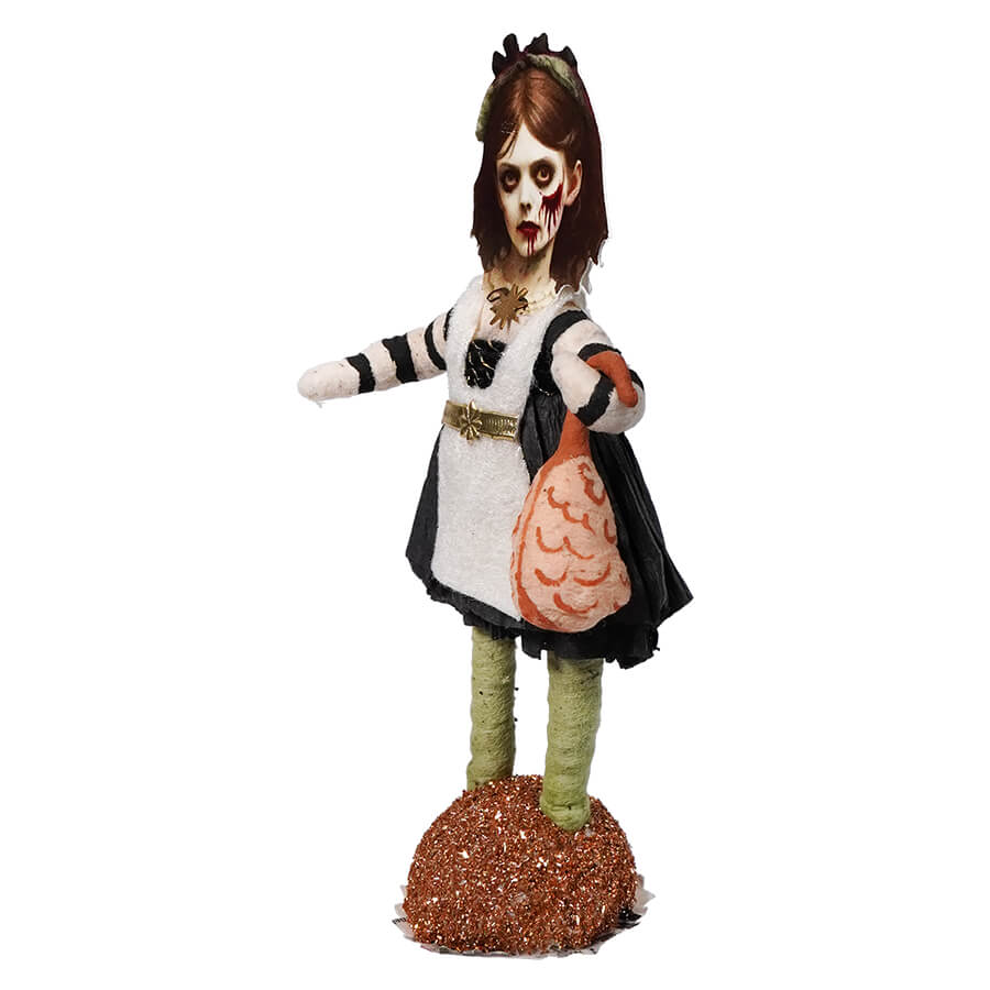Spun Cotton Halloween Zombie Girl With Brain Figure - Image 2