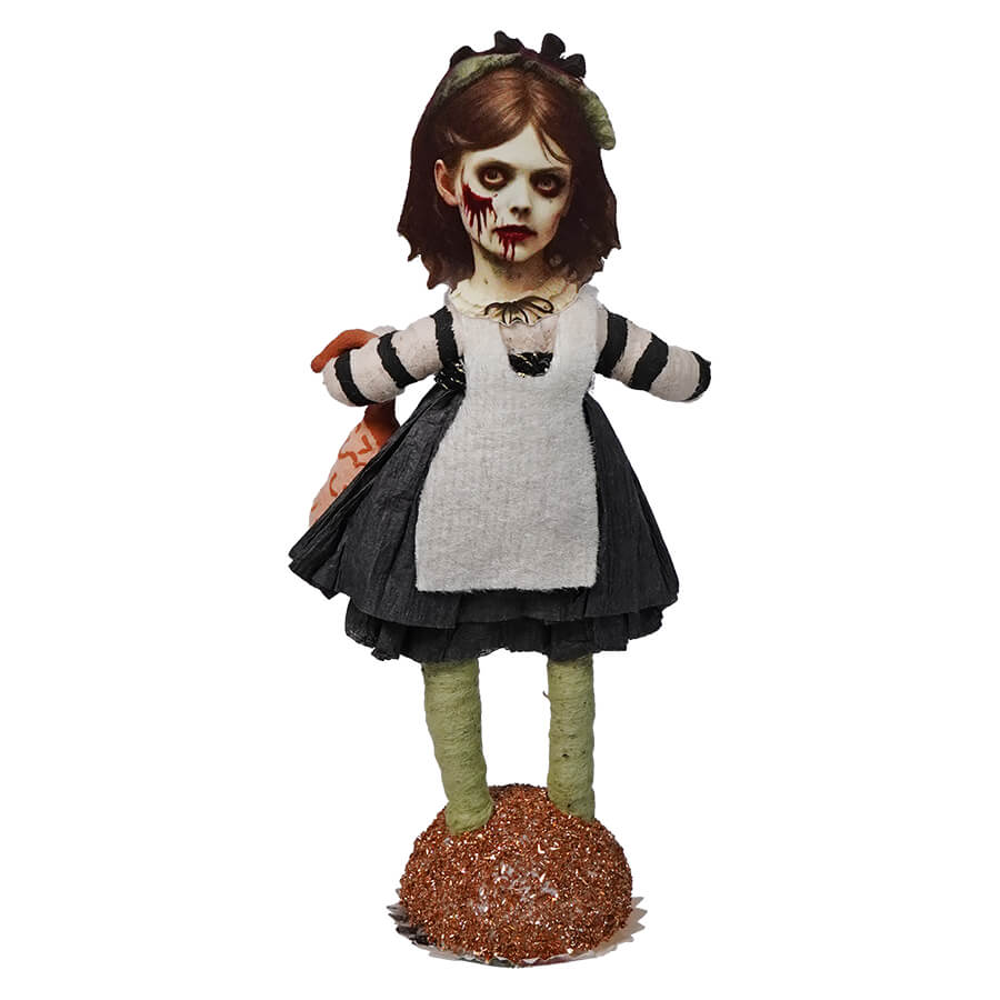 Spun Cotton Halloween Zombie Girl With Brain Figure - Image 3