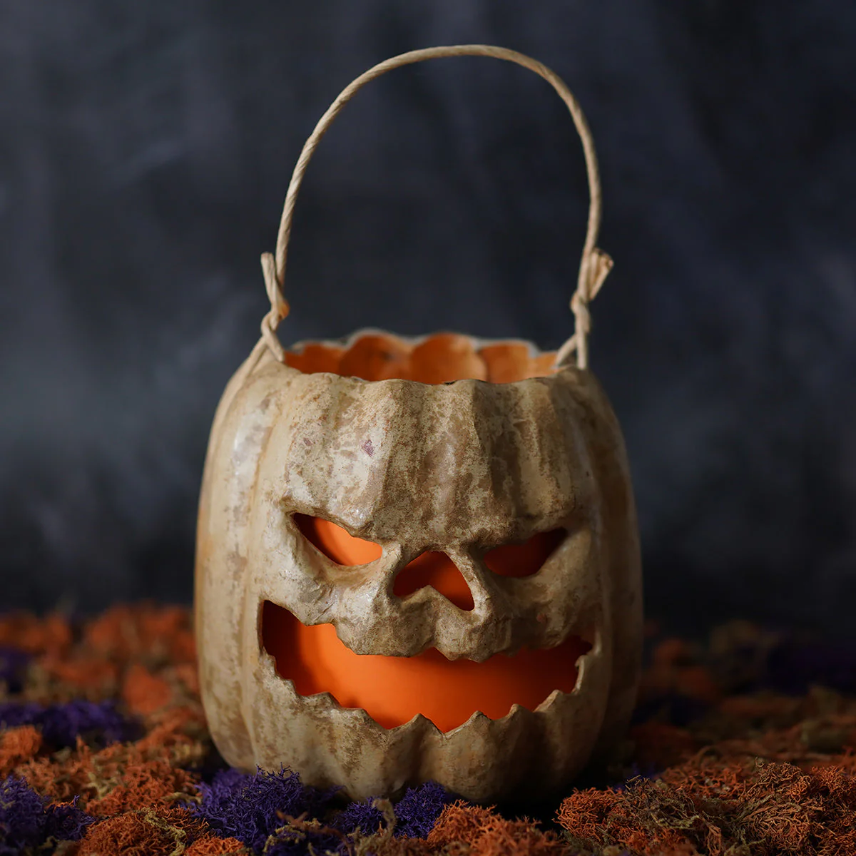 Tan Scary Face Pumpkin Bucket - Image 4