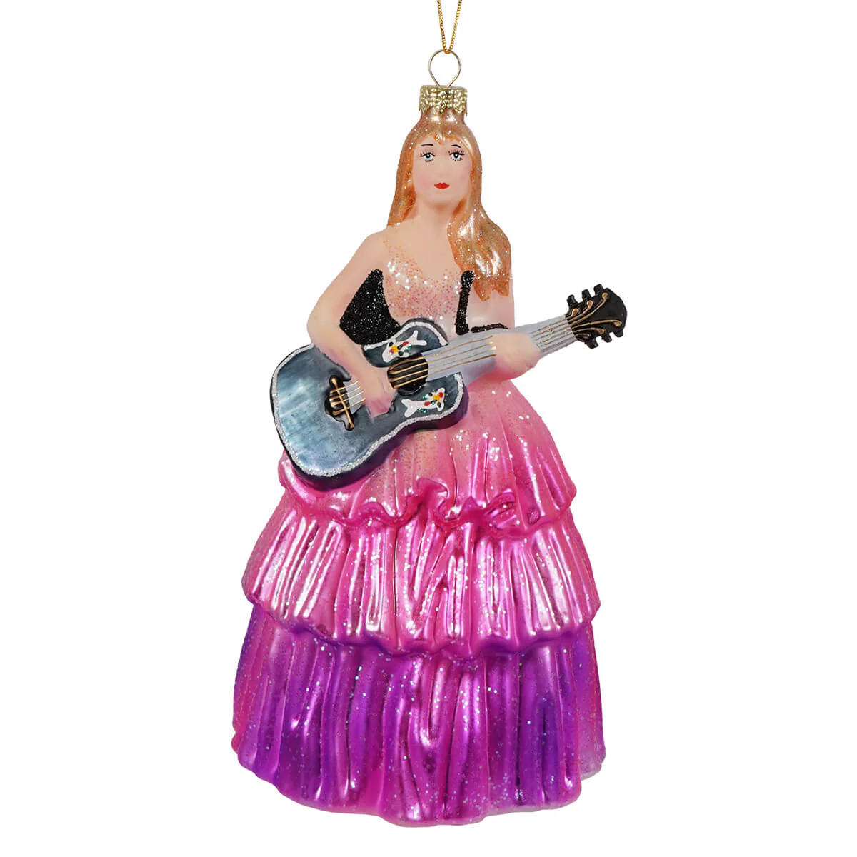 Taylor Swift Playing Guitar In Extravagant Pink Dress Glass Ornament