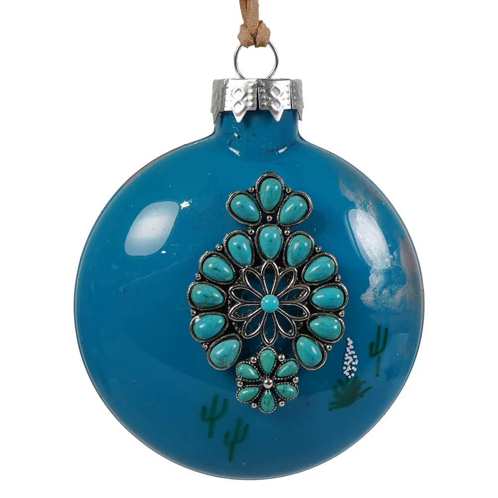 Turquoise Concho Glass Ornament