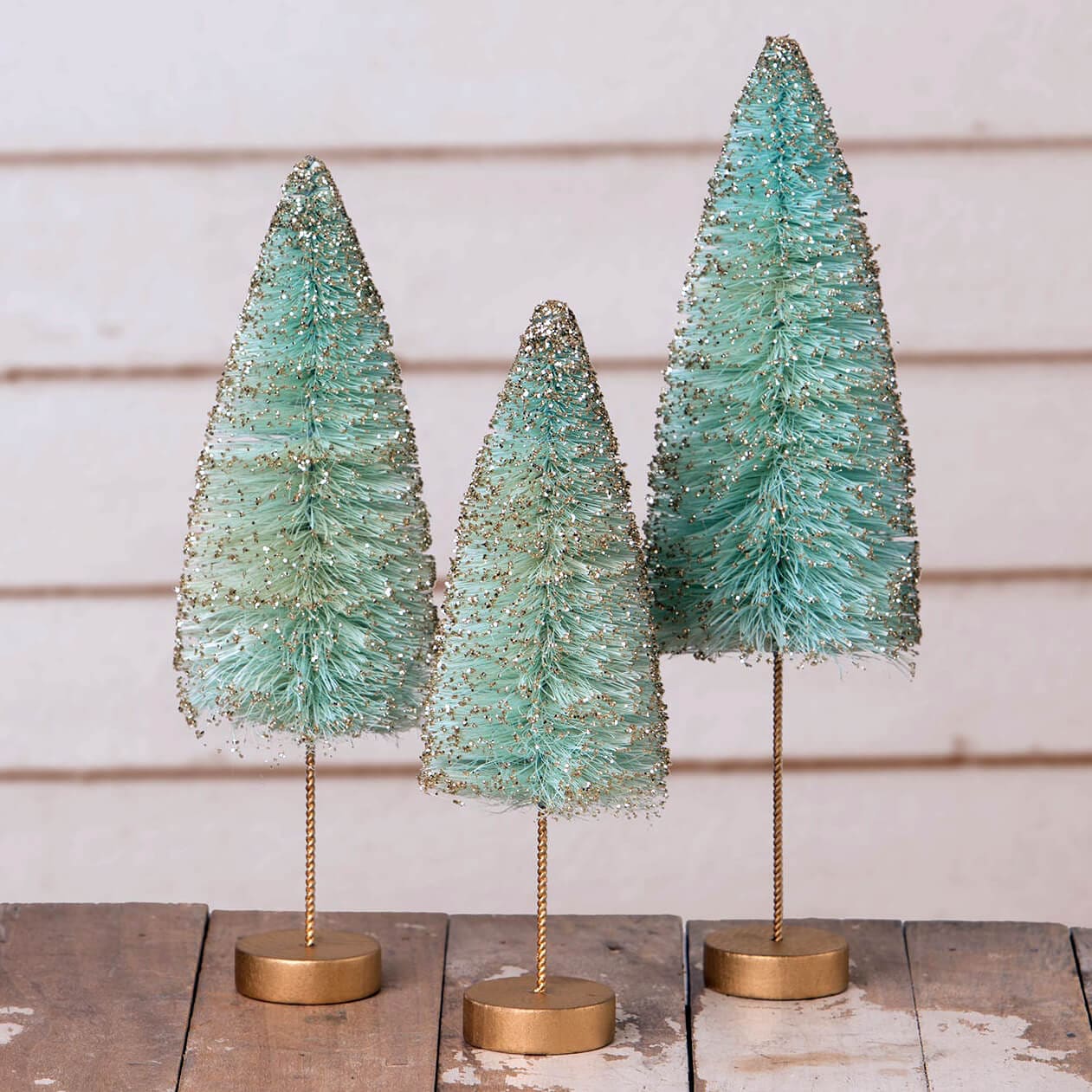 Turquoise Gold Glow Bottle Brush Trees Set/3 - Image 2