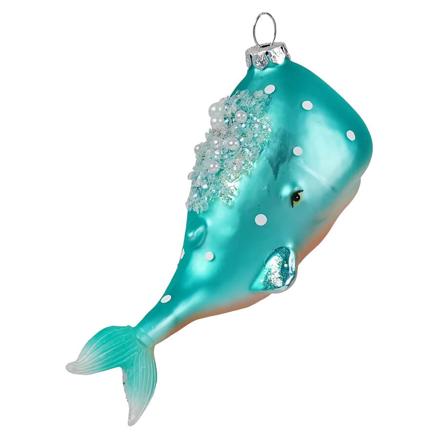Turquoise & Gold Whale Ornament - Image 2