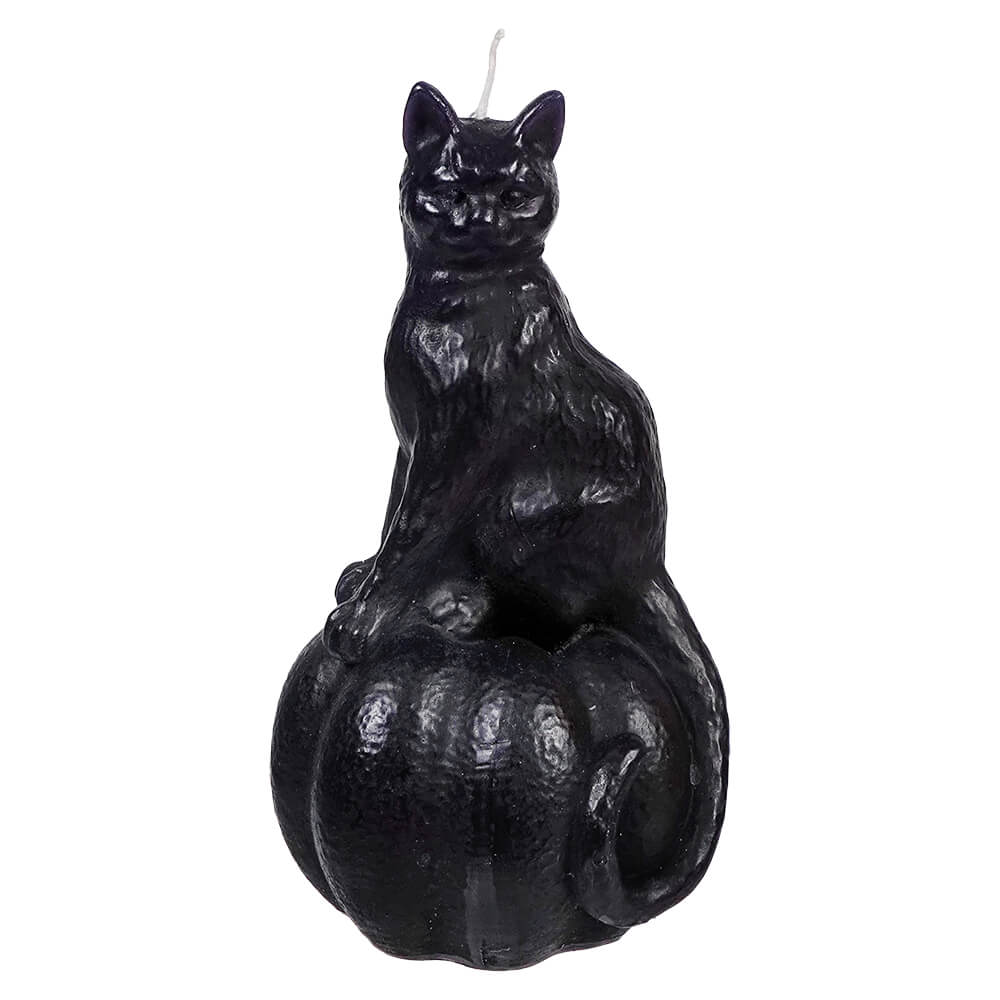 Unscented Black Cat On Pumpkin Shaped Candle
