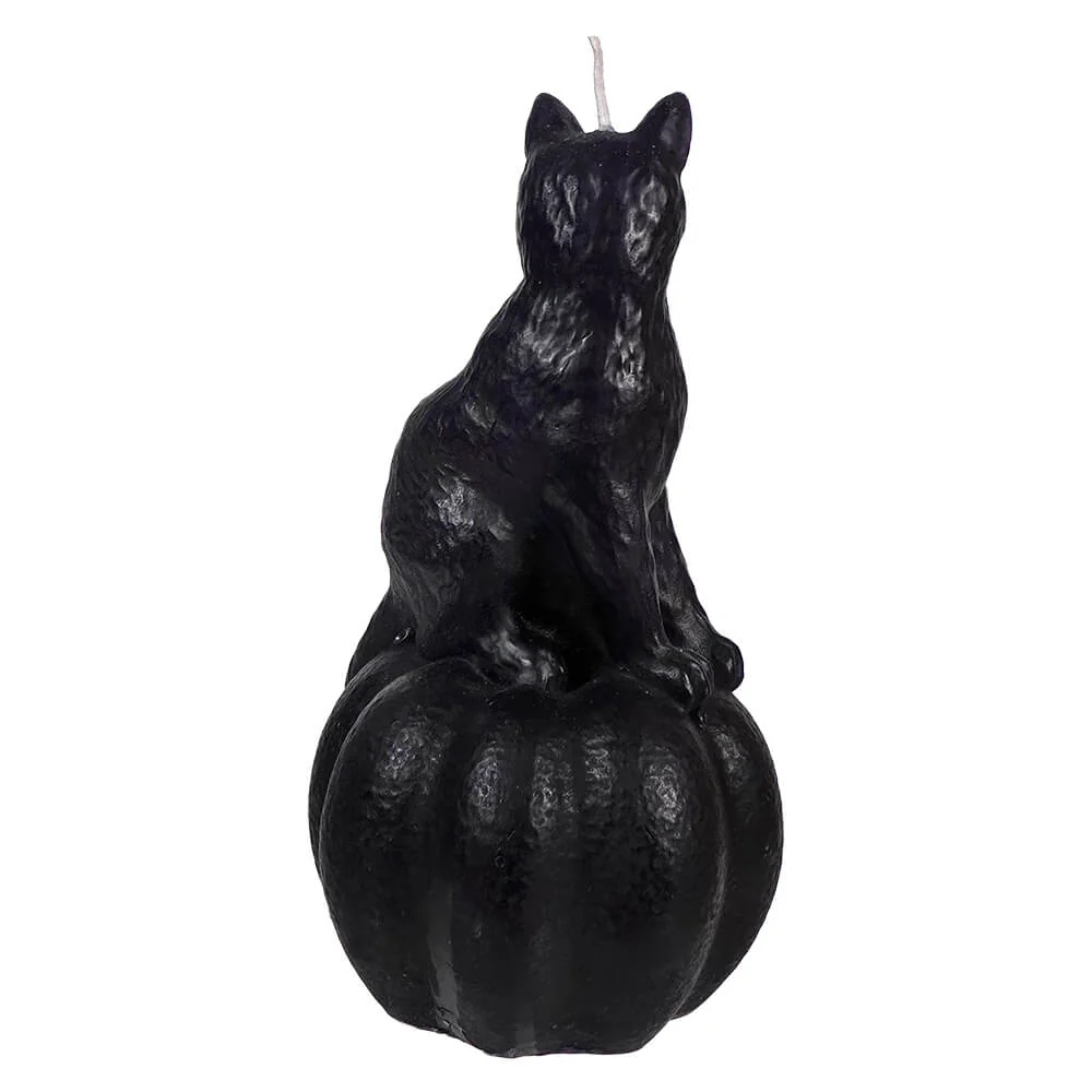 Unscented Black Cat On Pumpkin Shaped Candle - Image 2
