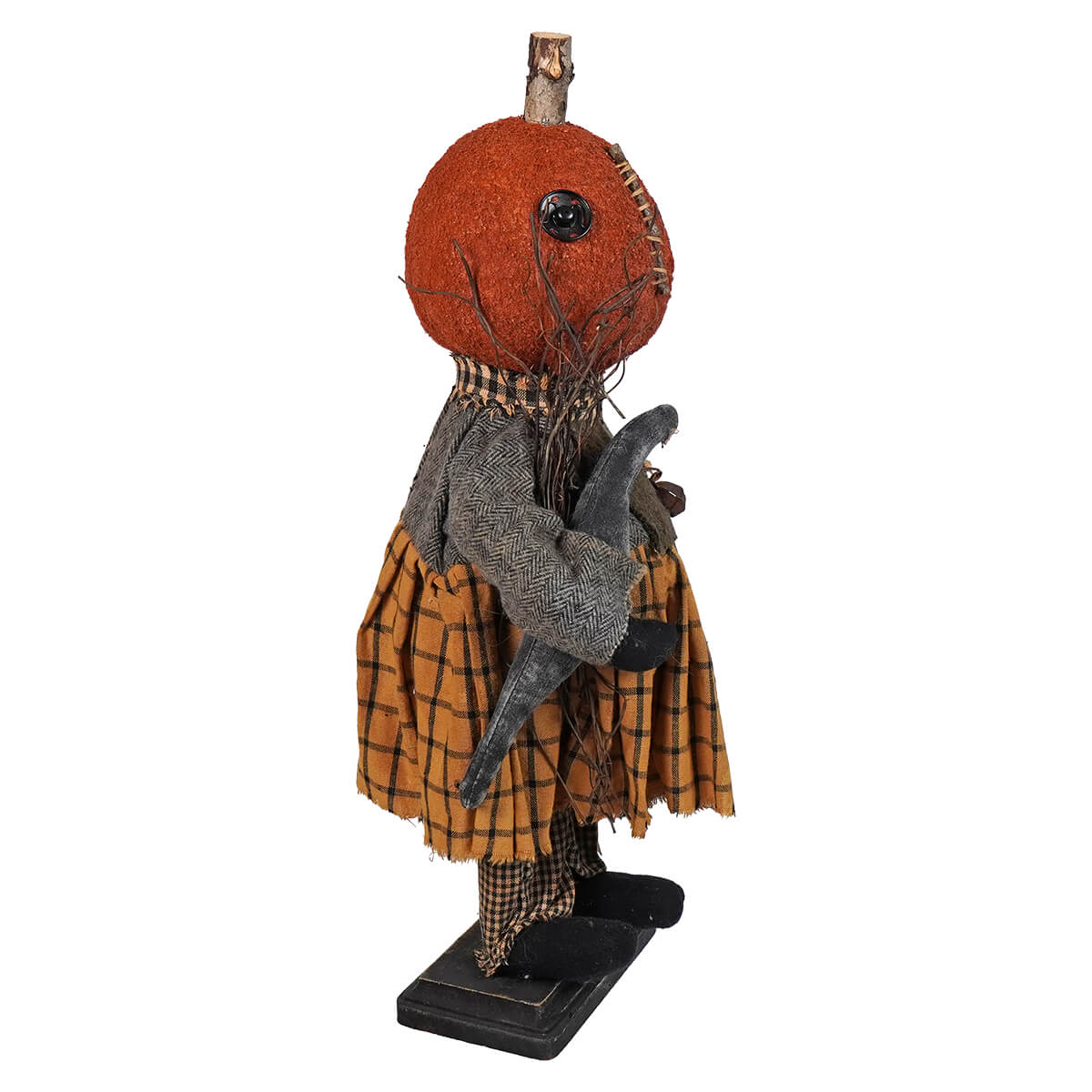 Velma Pumpkin Head Girl Wearing Mustard Dress & Holding Crow - Image 2