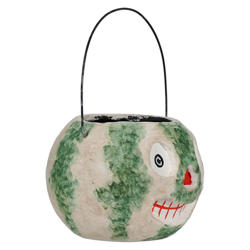 Vintage Halloween Green & Beige Smiling Bucket - Image 2