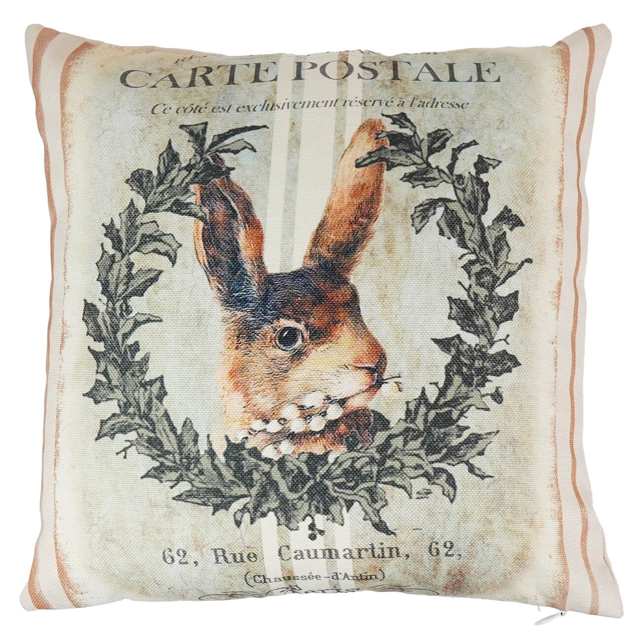 Vintage Rabbit in Wreath Pillow