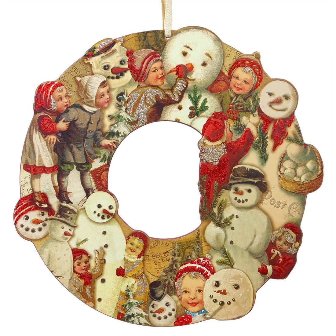 Vintage Snowman With Children Wreath