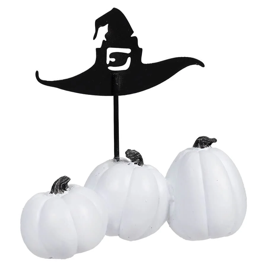 White Boo Pumpkins With Witch Hat - Image 2