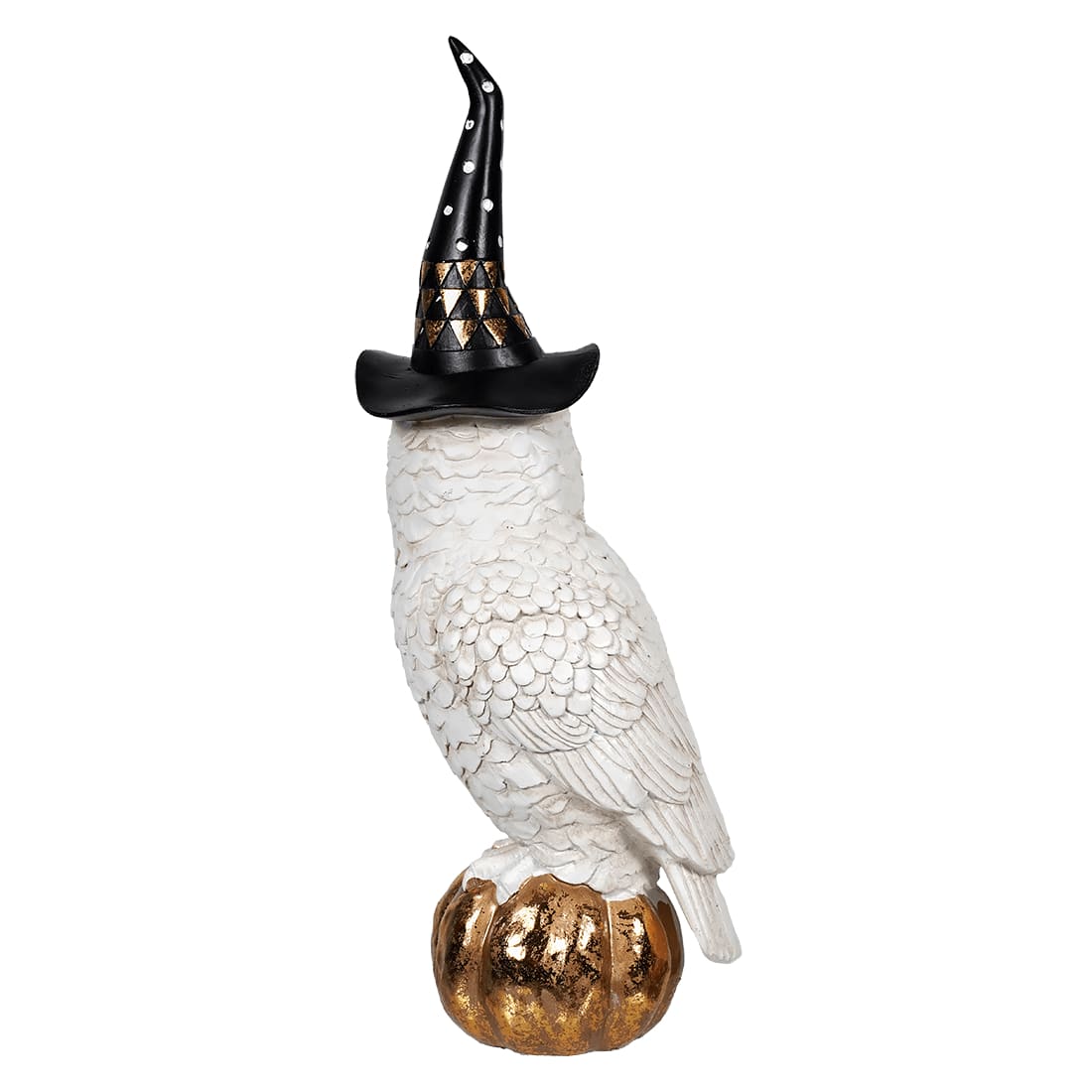 White & Gold Owl With Witch Hat On Jack O'Lantern - Image 3