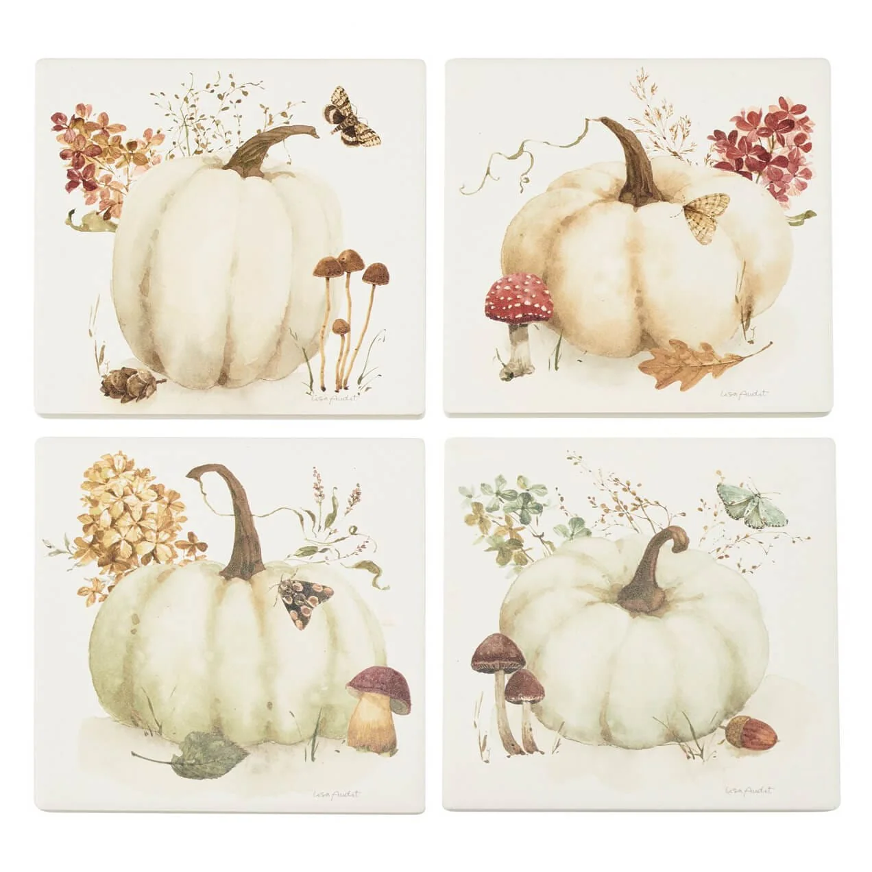 White Pumpkin & Fall Foliage Coasters Set/4 - Image 4