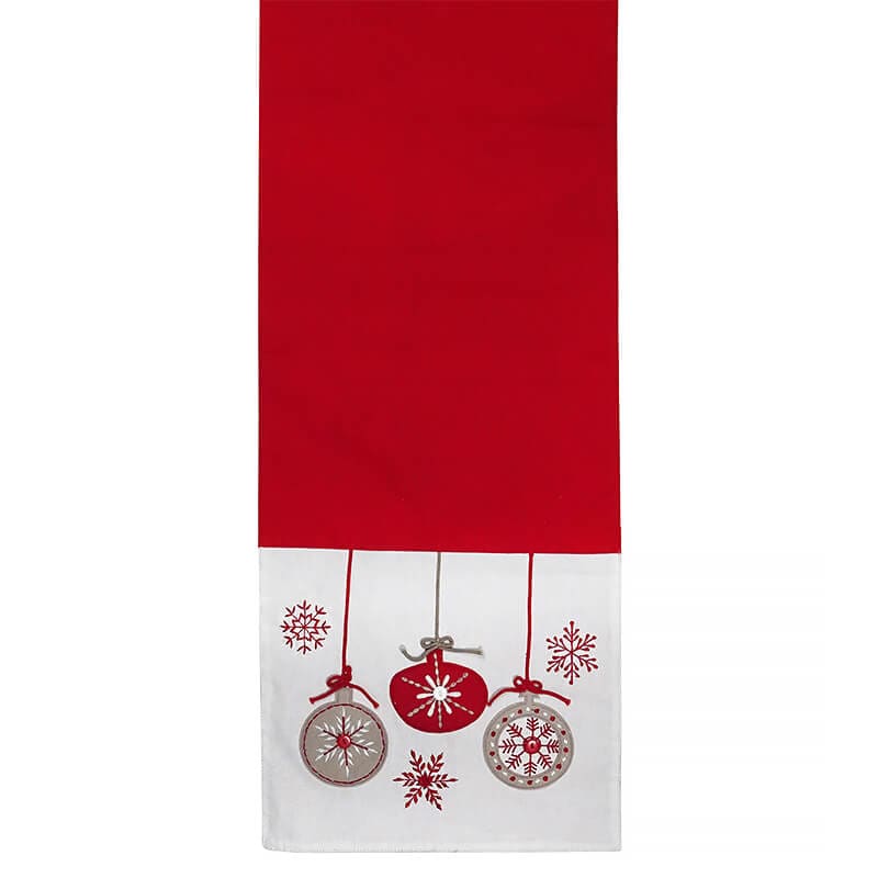 White & Red Cotton Runner With Felt Ornaments & Snowflakes - Image 2