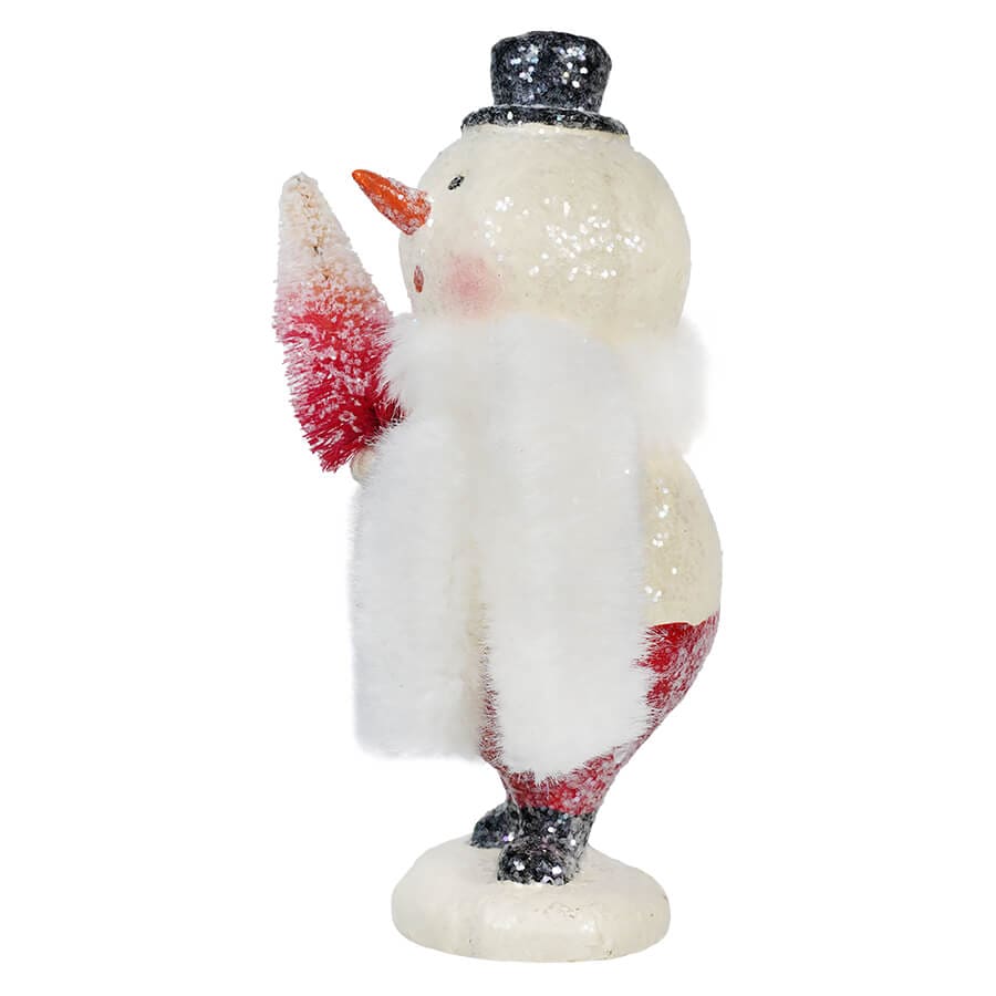 White Scarf Snowman Holding Red & Cream Tree - Image 2