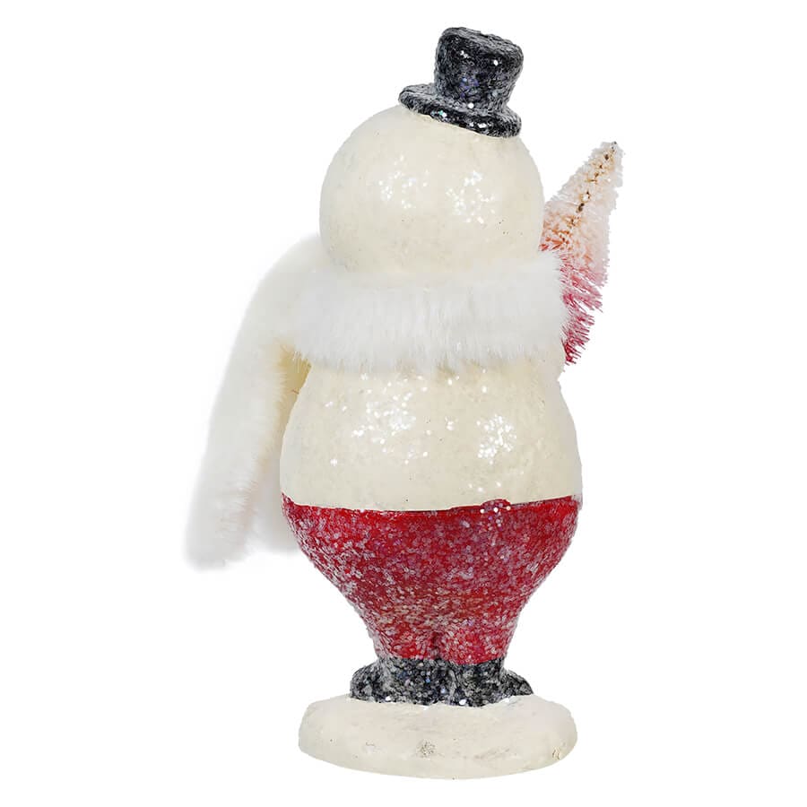 White Scarf Snowman Holding Red & Cream Tree - Image 3