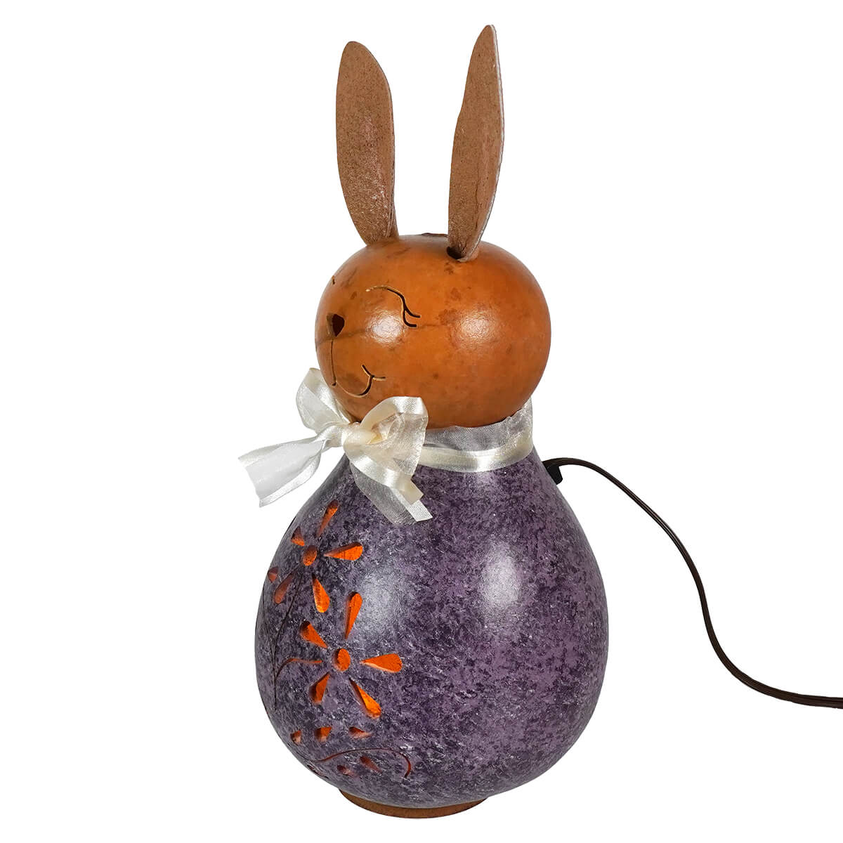 Willow Bunny- Purple Medium Lighted Gourd With Flower Cutout - Image 2