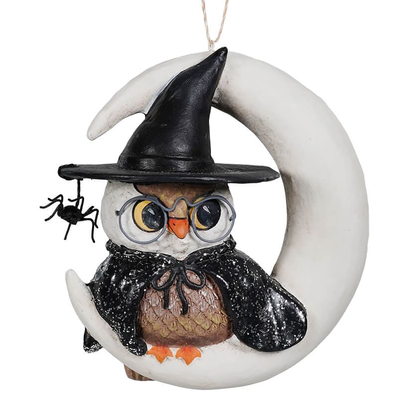 Witch Owl On Moon Ornament