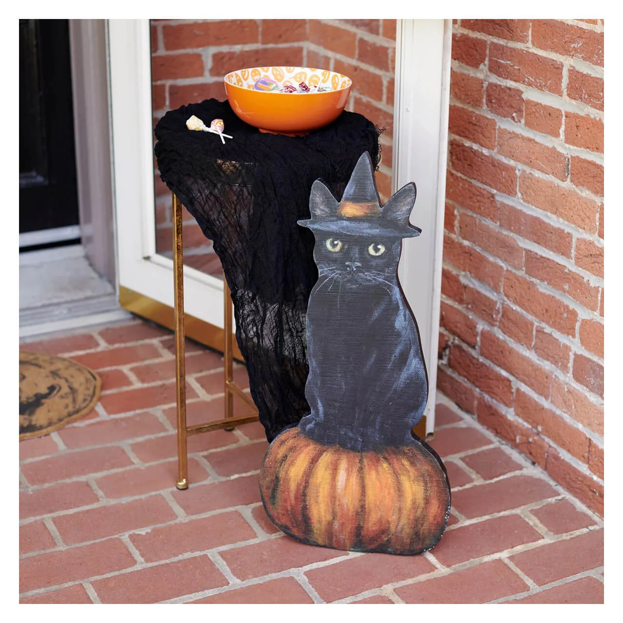 Witchy Black Cat Sitting On Pumpkin Porch Leaner & Hanger - Image 2