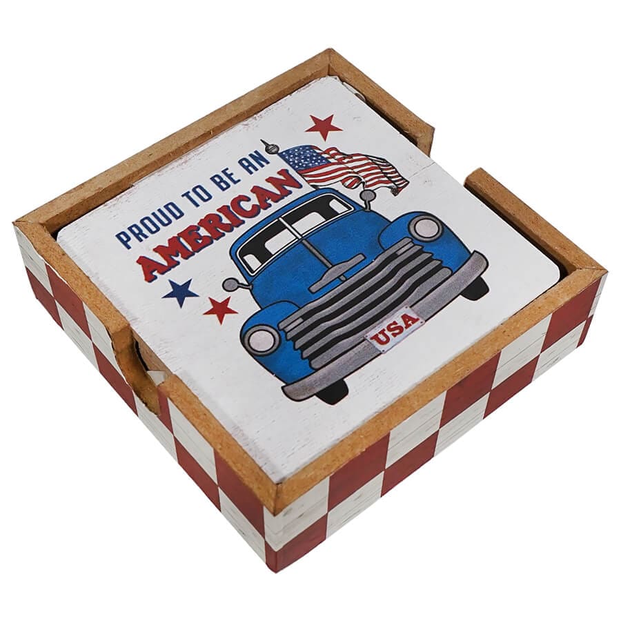 Wood Americana Truck Coasters In Wood Tray Set/4 - Image 2