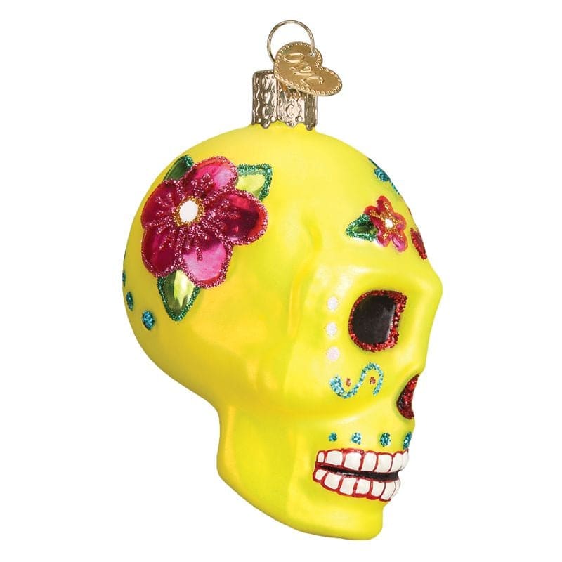 Yellow Sugar Skull Ornament - Image 3